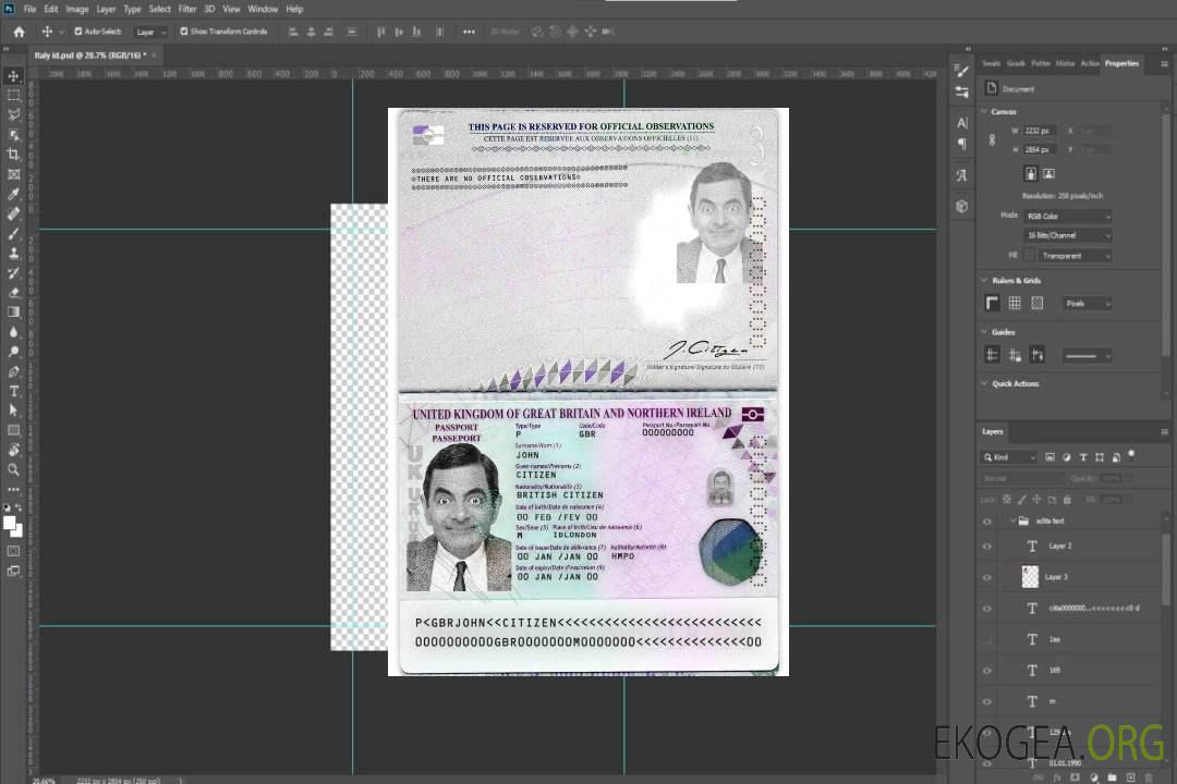 Modèle de passeport du Royaume-Uni au format PSD (2020 – présent) template